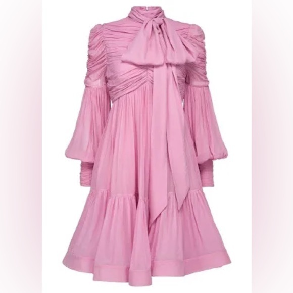 NWT | Zimmerman Celestial Ruched Tie Neck Chiffon Dress Size US 4 - Picture 5 of 14